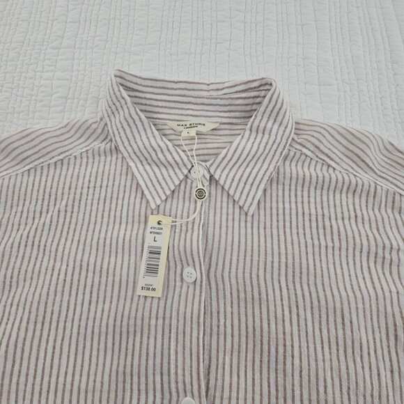 NEW Max Studio London Button Up Shirt Women's L Tan White Short Sleeve MSRP $138 - Picture 6 of 15